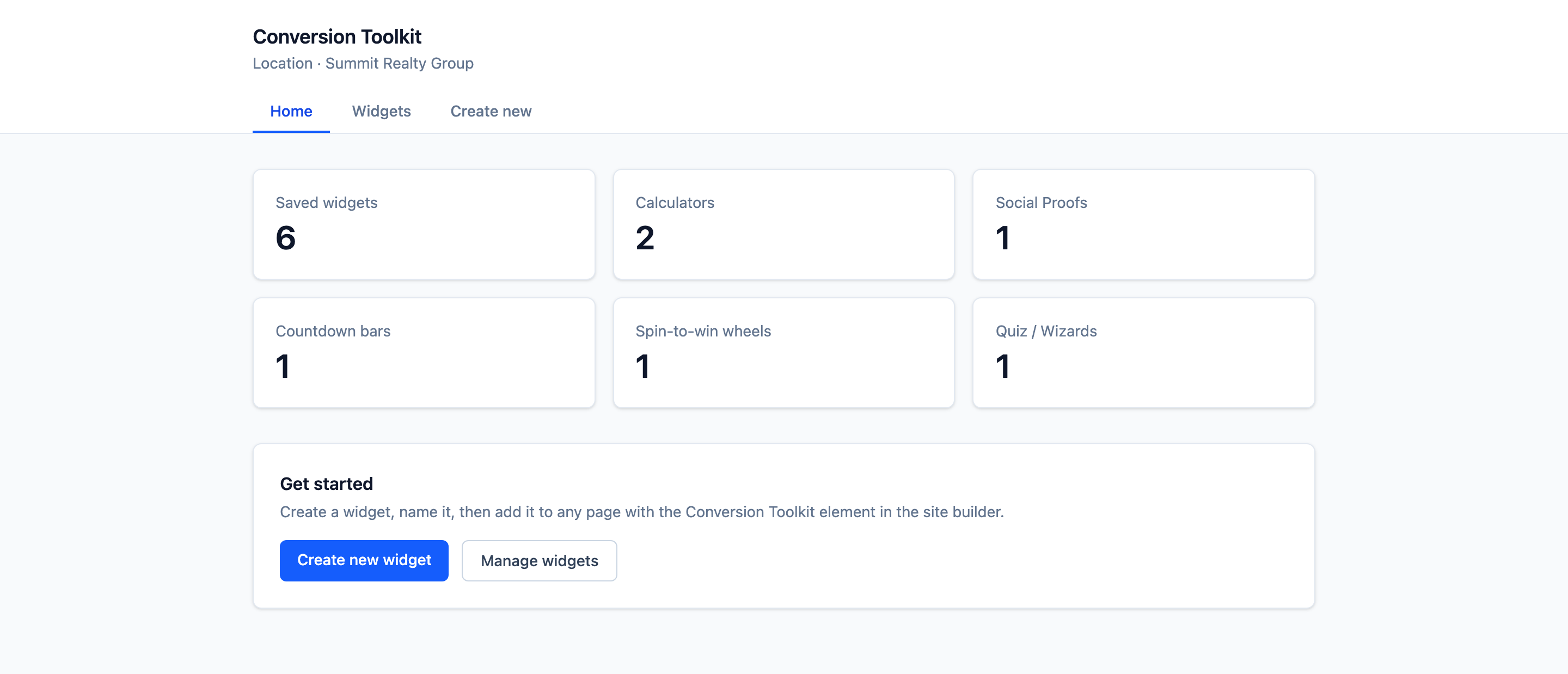 The Conversion Toolkit dashboard inside the platform