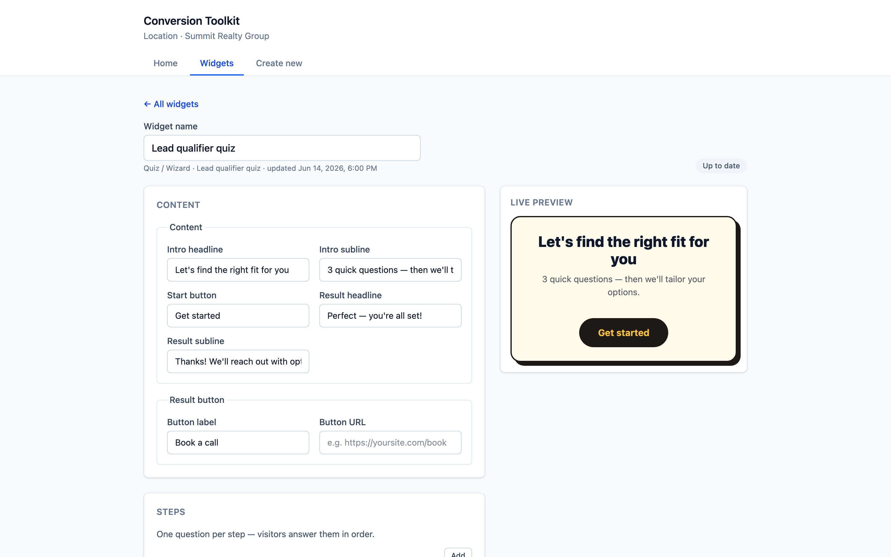 Configuring a quiz